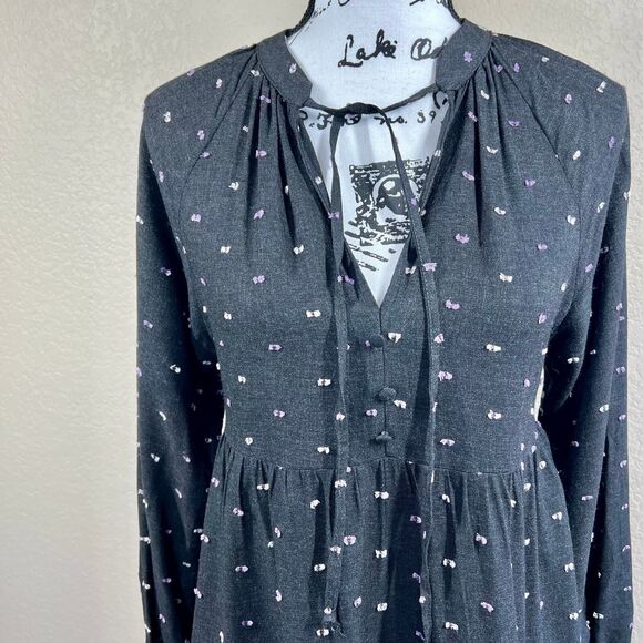 ZARA Womens Charcoal Gray Purple Embroidered Polka Dot Mini Dress S cottagecore - Picture 11 of 16